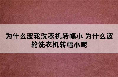 为什么波轮洗衣机转幅小 为什么波轮洗衣机转幅小呢